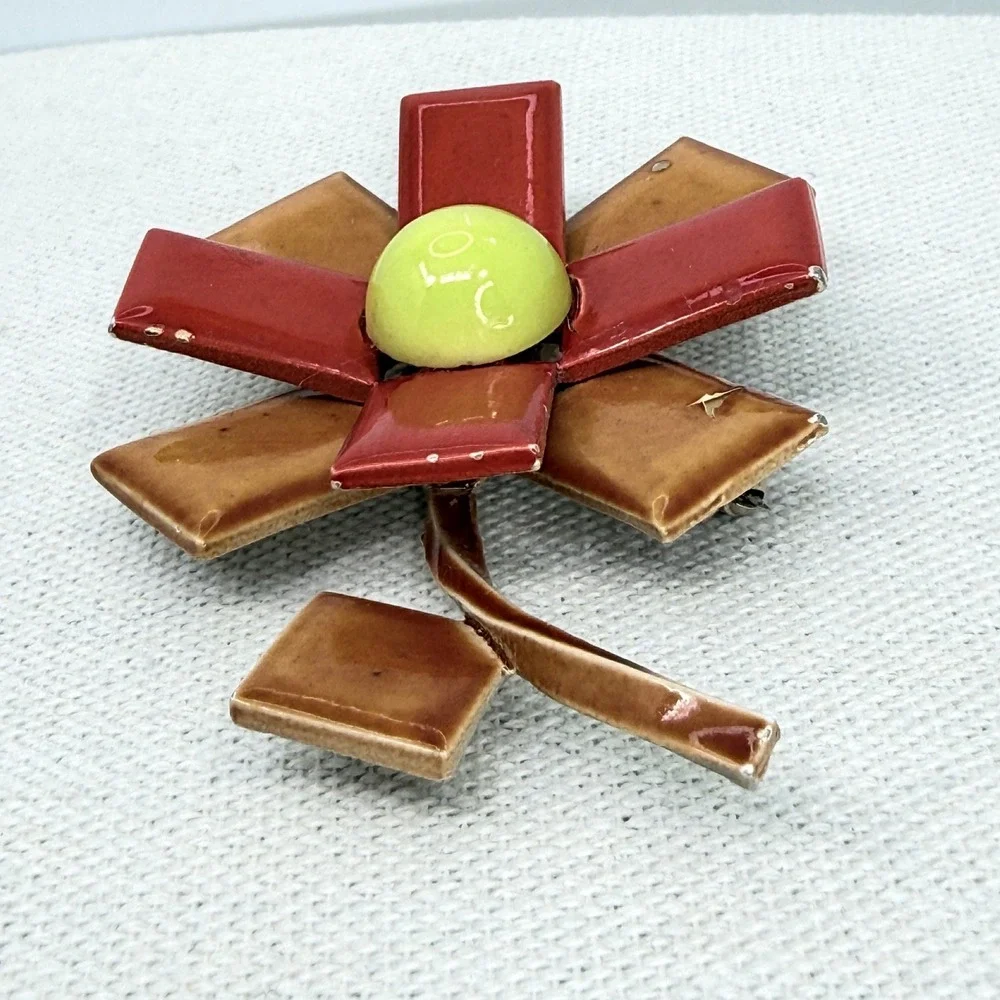 Vintage Arthur Pepper Enamel‎ Flower Brooch MCM Geometric Mod Pop Art